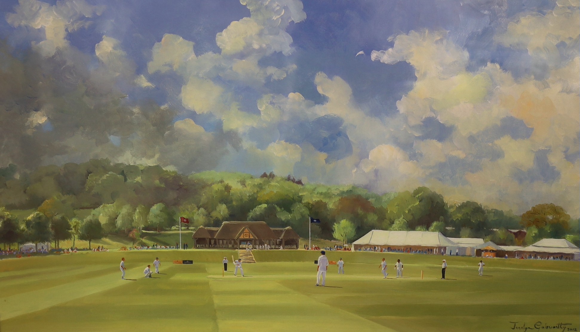 Jocelyn Galsworthy, two limited edition prints, 'Cricket at Wormsley' and 'The Oval 1995', both signed in pencil, 40 x 50cm approx.